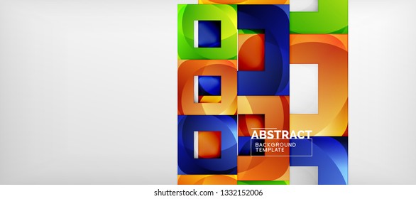Fondo geométrico abstracto. Composición de formas cuadradas brillantes sobre una plantilla de estilo gris y minimalista con espacio de copia. Diseño de vectores