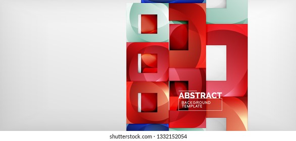 Abstract geometric background. Glossy square shapes composition on grey, minimalistic style template with copyspace. Vector design