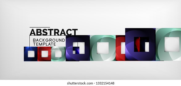 Abstract geometric background. Glossy square shapes composition on grey, minimalistic style template with copyspace. Vector design