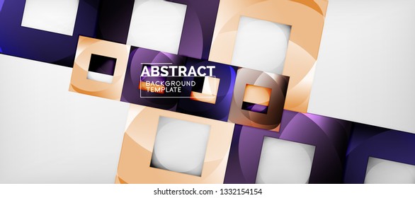 Fondo geométrico abstracto. Composición de formas cuadradas brillantes sobre una plantilla de estilo gris y minimalista con espacio de copia. Diseño de vectores