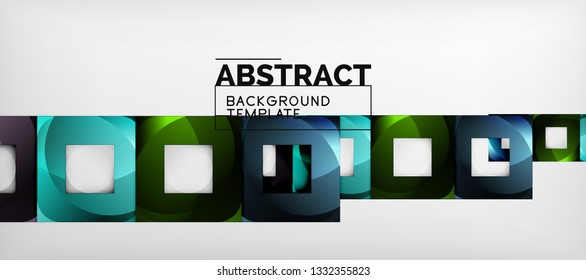 Abstract geometric background. Glossy square shapes composition on grey, minimalistic style template with copyspace. Vector design