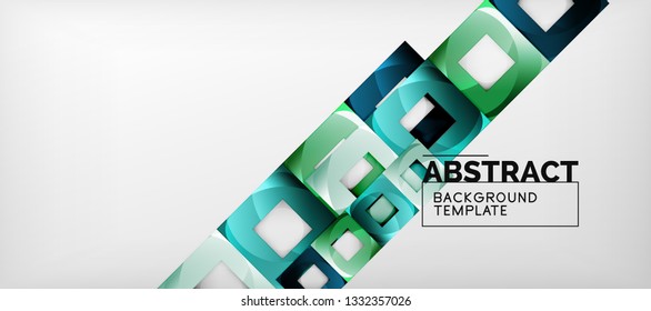 Abstract geometric background. Glossy square shapes composition on grey, minimalistic style template with copyspace. Vector design