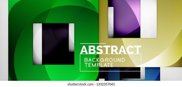 Abstract geometric background. Glossy square shapes composition on grey, minimalistic style template with copyspace. Vector design