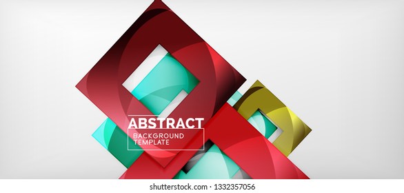 Abstract geometric background. Glossy square shapes composition on grey, minimalistic style template with copyspace. Vector design