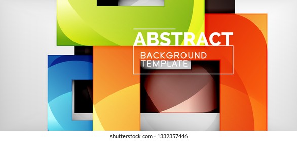 Fondo geométrico abstracto. Composición de formas cuadradas brillantes sobre una plantilla de estilo gris y minimalista con espacio de copia. Diseño de vectores