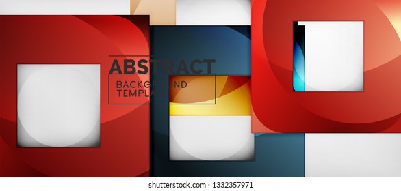 Fondo geométrico abstracto. Composición de formas cuadradas brillantes sobre una plantilla de estilo gris y minimalista con espacio de copia. Diseño de vectores