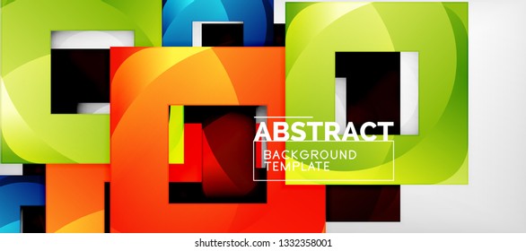 Fondo geométrico abstracto. Composición de formas cuadradas brillantes sobre una plantilla de estilo gris y minimalista con espacio de copia. Diseño de vectores