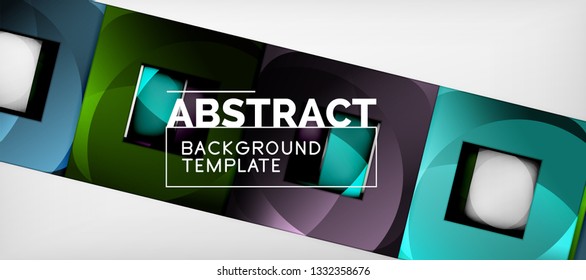 Abstract geometric background. Glossy square shapes composition on grey, minimalistic style template with copyspace. Vector design