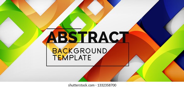 Abstract geometric background. Glossy square shapes composition on grey, minimalistic style template with copyspace. Vector design