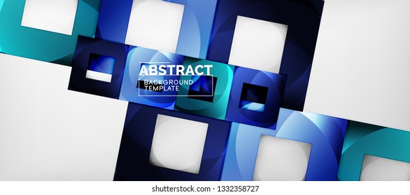 Abstract geometric background. Glossy square shapes composition on grey, minimalistic style template with copyspace. Vector design
