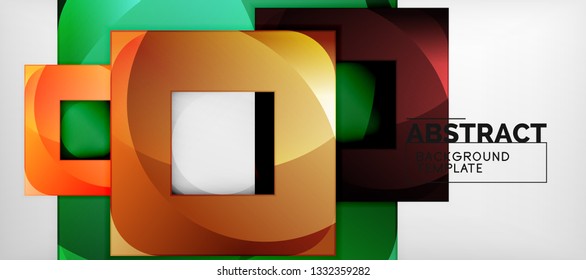 Abstract geometric background. Glossy square shapes composition on grey, minimalistic style template with copyspace. Vector design