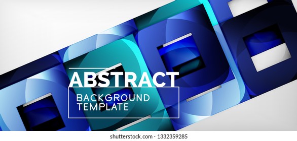 Abstract geometric background. Glossy square shapes composition on grey, minimalistic style template with copyspace. Vector design
