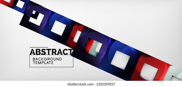 Abstract geometric background. Glossy square shapes composition on grey, minimalistic style template with copyspace. Vector design