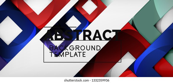 Abstract geometric background. Glossy square shapes composition on grey, minimalistic style template with copyspace. Vector design