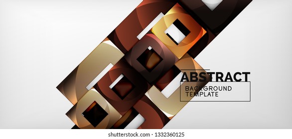 Abstract geometric background. Glossy square shapes composition on grey, minimalistic style template with copyspace. Vector design