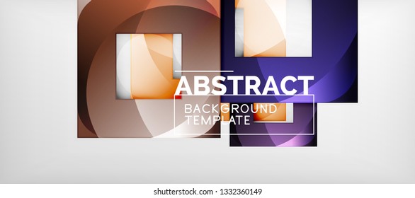 Fondo geométrico abstracto. Composición de formas cuadradas brillantes sobre una plantilla de estilo gris y minimalista con espacio de copia. Diseño de vectores