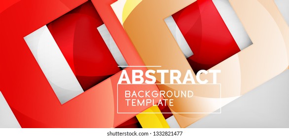 Fondo geométrico abstracto. Composición de formas cuadradas brillantes sobre una plantilla de estilo gris y minimalista con espacio de copia. Diseño de vectores