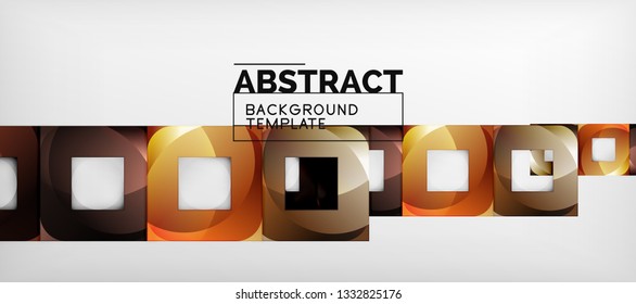 Abstract geometric background. Glossy square shapes composition on grey, minimalistic style template with copyspace. Vector design