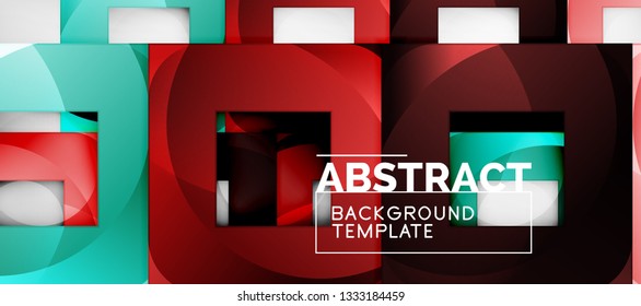 Fondo geométrico abstracto. Composición de formas cuadradas brillantes sobre una plantilla de estilo gris y minimalista con espacio de copia. Diseño de vectores