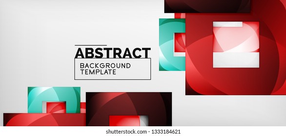 Abstract geometric background. Glossy square shapes composition on grey, minimalistic style template with copyspace. Vector design