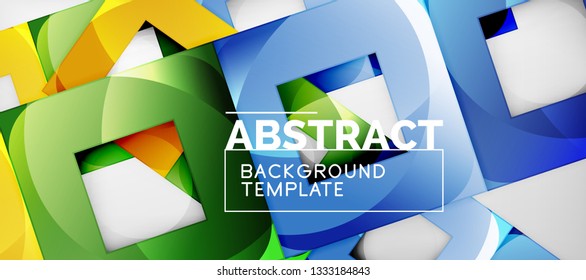 Abstract geometric background. Glossy square shapes composition on grey, minimalistic style template with copyspace. Vector design