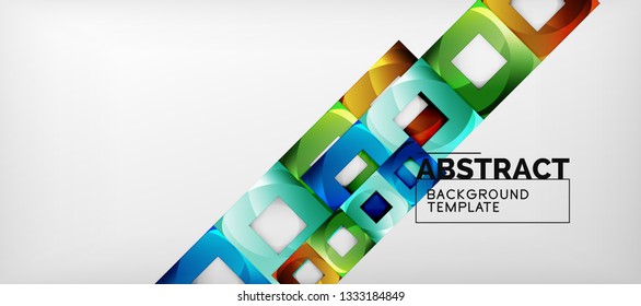 Abstrakter geometrischer Hintergrund. Glossy quadratische Formen Komposition auf grauem, minimalistischem Stil mit Kopienraum. Vektordesign