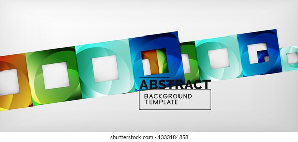 Abstract geometric background. Glossy square shapes composition on grey, minimalistic style template with copyspace. Vector design