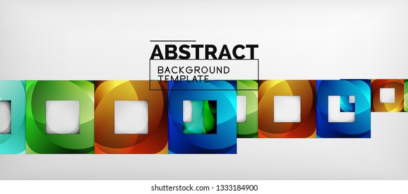 Fondo geométrico abstracto. Composición de formas cuadradas brillantes sobre una plantilla de estilo gris y minimalista con espacio de copia. Diseño de vectores