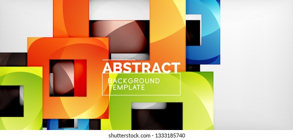 Abstract geometric background. Glossy square shapes composition on grey, minimalistic style template with copyspace. Vector design