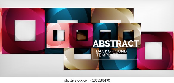 Fondo geométrico abstracto. Composición de formas cuadradas brillantes sobre una plantilla de estilo gris y minimalista con espacio de copia. Diseño de vectores