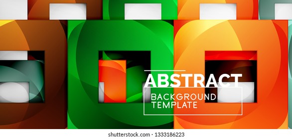 Abstract geometric background. Glossy square shapes composition on grey, minimalistic style template with copyspace. Vector design