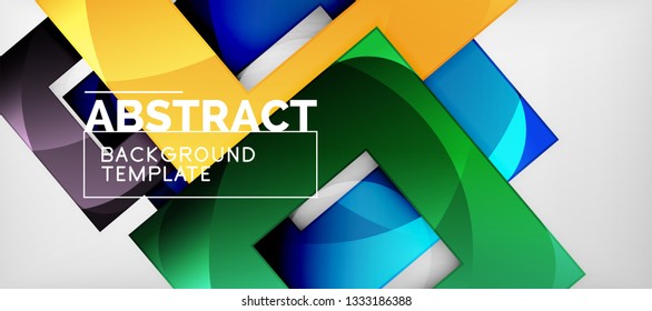 Abstract geometric background. Glossy square shapes composition on grey, minimalistic style template with copyspace. Vector design