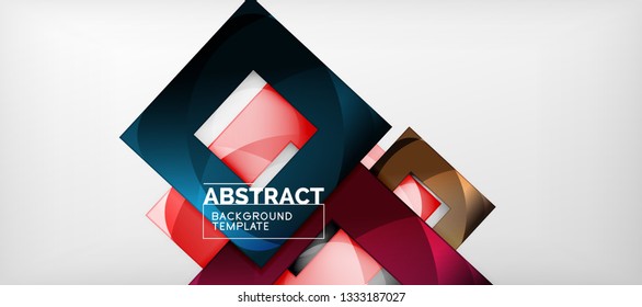 Abstract geometric background. Glossy square shapes composition on grey, minimalistic style template with copyspace. Vector design
