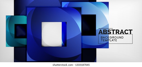 Abstract geometric background. Glossy square shapes composition on grey, minimalistic style template with copyspace. Vector design