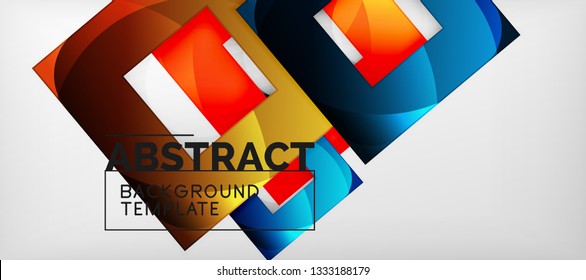 Fondo geométrico abstracto. Composición de formas cuadradas brillantes sobre una plantilla de estilo gris y minimalista con espacio de copia. Diseño de vectores