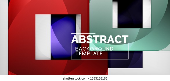 Abstract geometric background. Glossy square shapes composition on grey, minimalistic style template with copyspace. Vector design