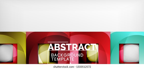 Abstract geometric background. Glossy square shapes composition on grey, minimalistic style template with copyspace. Vector design