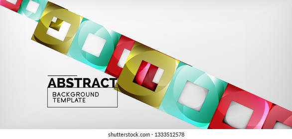 Abstract geometric background. Glossy square shapes composition on grey, minimalistic style template with copyspace. Vector design