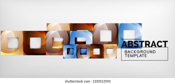 Abstract geometric background. Glossy square shapes composition on grey, minimalistic style template with copyspace. Vector design