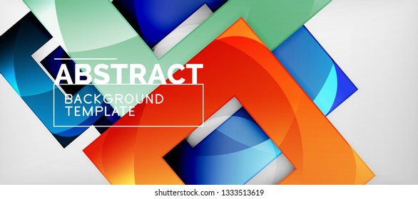 Abstract geometric background. Glossy square shapes composition on grey, minimalistic style template with copyspace. Vector design