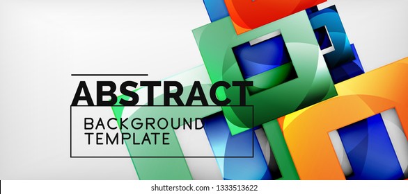 Abstract geometric background. Glossy square shapes composition on grey, minimalistic style template with copyspace. Vector design