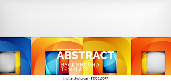 Abstract geometric background. Glossy square shapes composition on grey, minimalistic style template with copyspace. Vector design