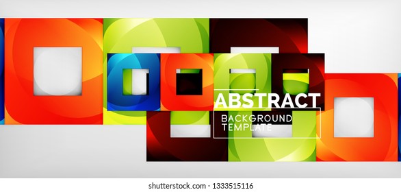 Abstract geometric background. Glossy square shapes composition on grey, minimalistic style template with copyspace. Vector design