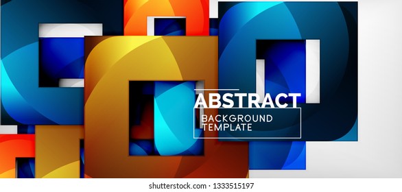 Abstract geometric background. Glossy square shapes composition on grey, minimalistic style template with copyspace. Vector design