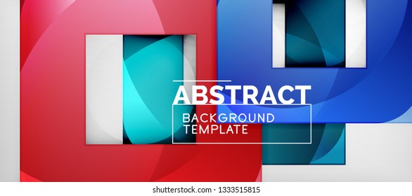 Abstract geometric background. Glossy square shapes composition on grey, minimalistic style template with copyspace. Vector design