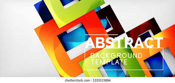Abstract geometric background. Glossy square shapes composition on grey, minimalistic style template with copyspace. Vector design