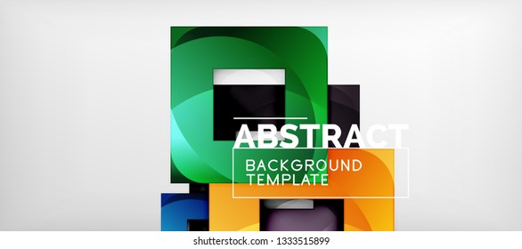 Abstract geometric background. Glossy square shapes composition on grey, minimalistic style template with copyspace. Vector design