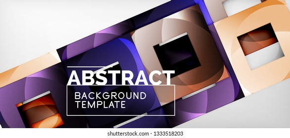 Abstract geometric background. Glossy square shapes composition on grey, minimalistic style template with copyspace. Vector design