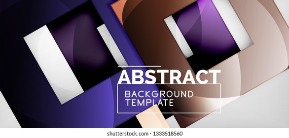 Fondo geométrico abstracto. Composición de formas cuadradas brillantes sobre una plantilla de estilo gris y minimalista con espacio de copia. Diseño de vectores