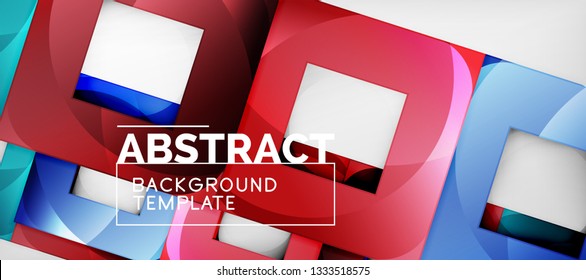 Abstrakter geometrischer Hintergrund. Glossy quadratische Formen Komposition auf grauem, minimalistischem Stil mit Kopienraum. Vektordesign